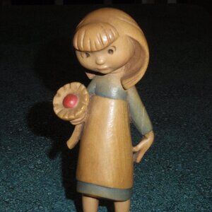 Vintage Anri Infatuation Girl 5.75" Italian Wood Carving Figure By S. Hafner